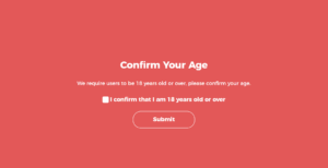 Example asking users to check a box confirming they are over 18.
